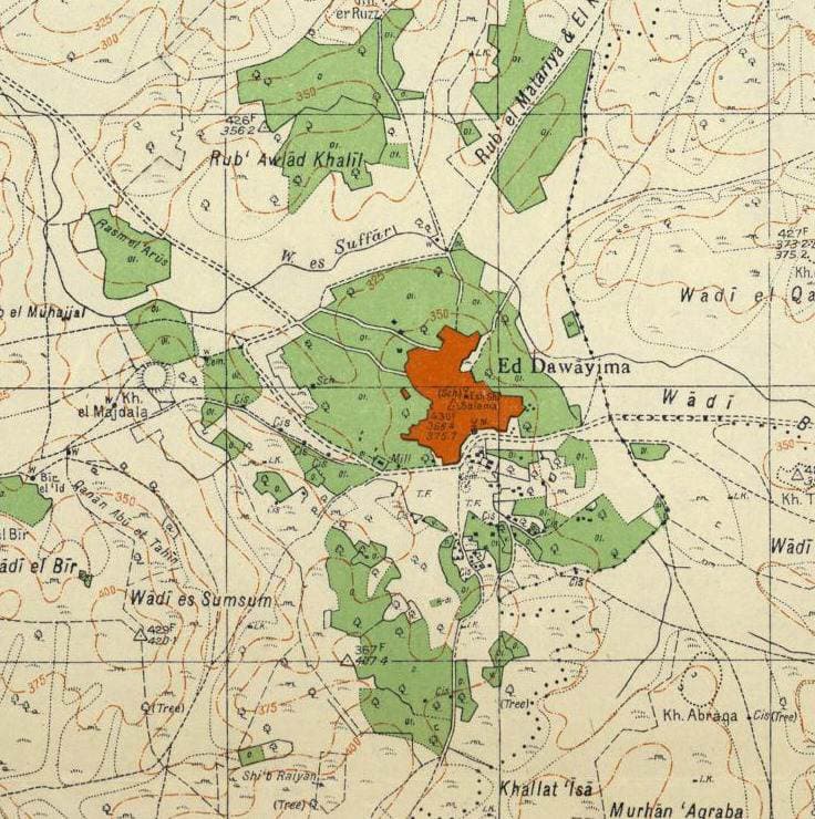 al-Dawayima on a map of the 1940s