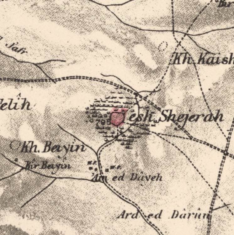 al-Shajara on a map of the 1870s