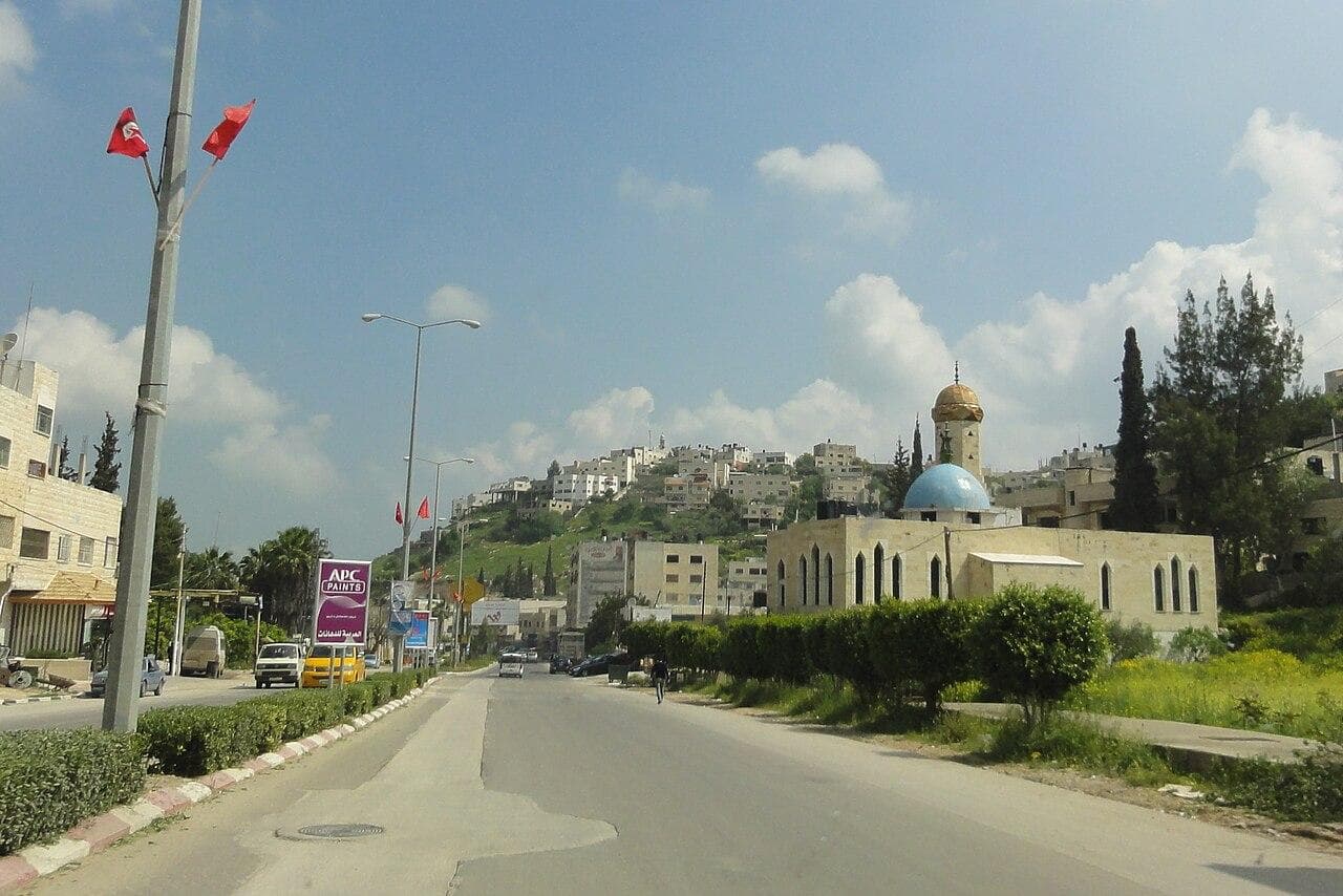 A street and mosque in Jenin