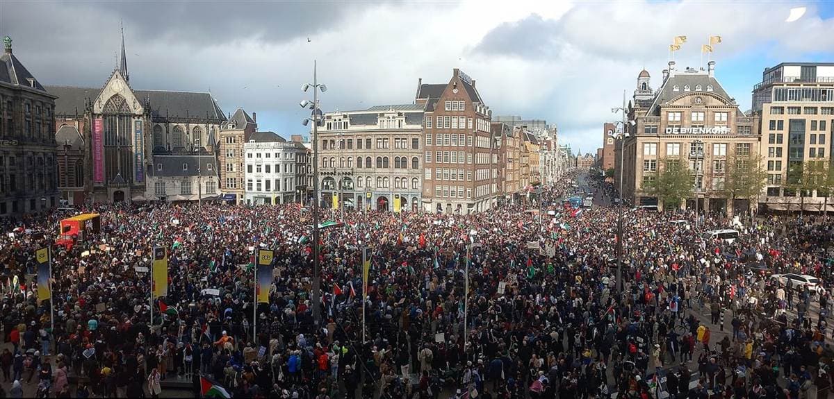 An anti-war demonstration for Palestine on Dam Square, Amsterdam