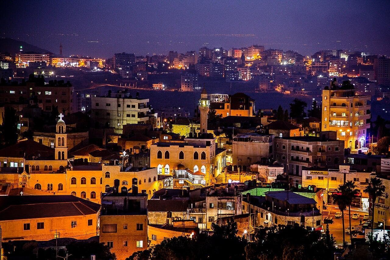 A church and a mosque in the centre of Ramallah
