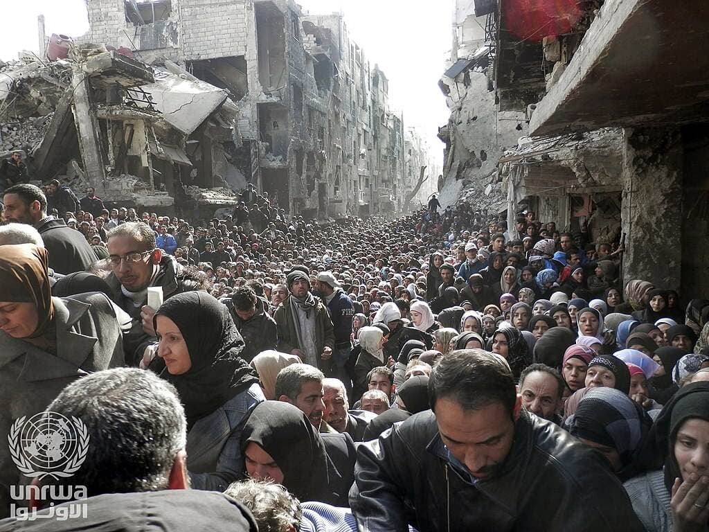Palestinian refugees in Yarmouk camp, Damascus, January 2014