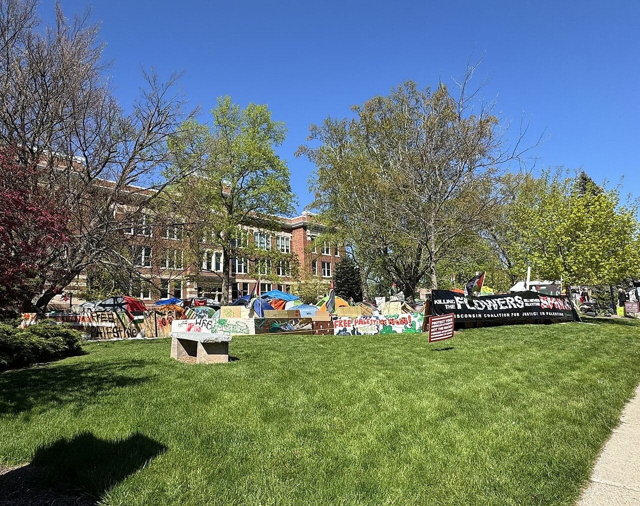 A student encampment for Palestine in Milwaukee, May 2024